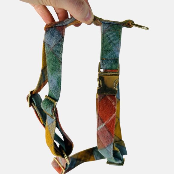 The Foggy Dog Other - The Foggy Dog Walking Harness Medium Plaid Gold Metal Heavy Duty Front Rear Clip
